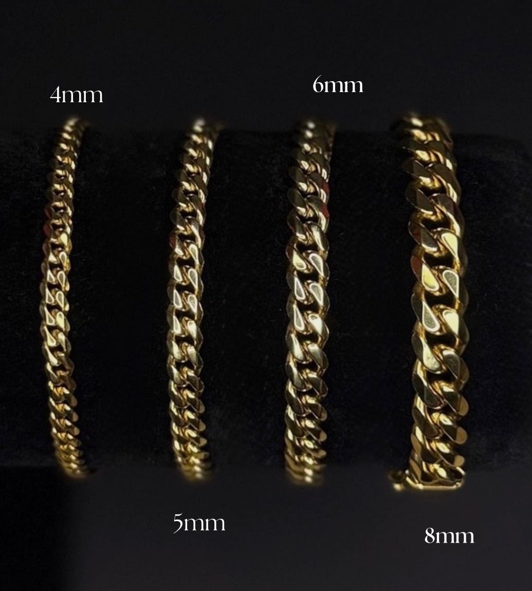 Pulsera de eslabones cubanos de acero inoxidable chapada en oro de 14 quilates 