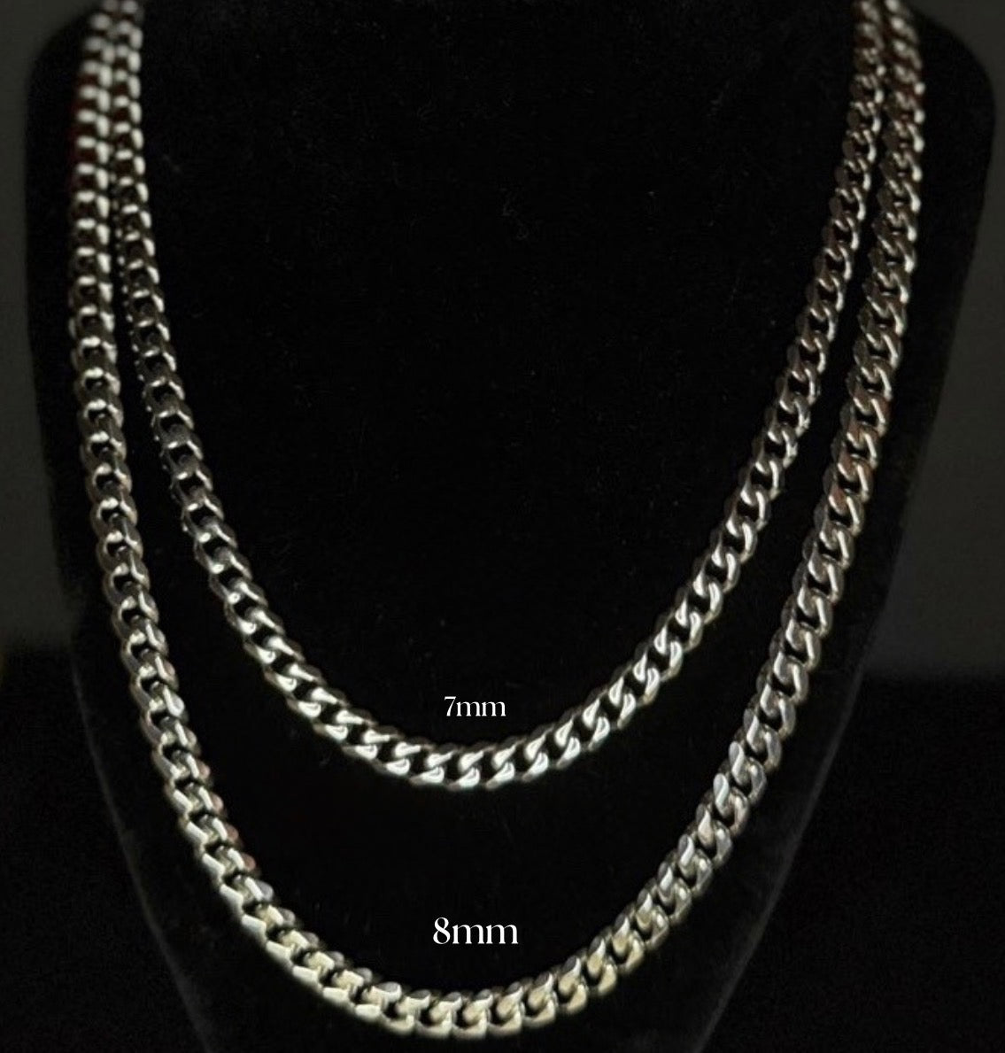 14K White Gold Plated Stainless Steel Cuban Link Chain 8mm