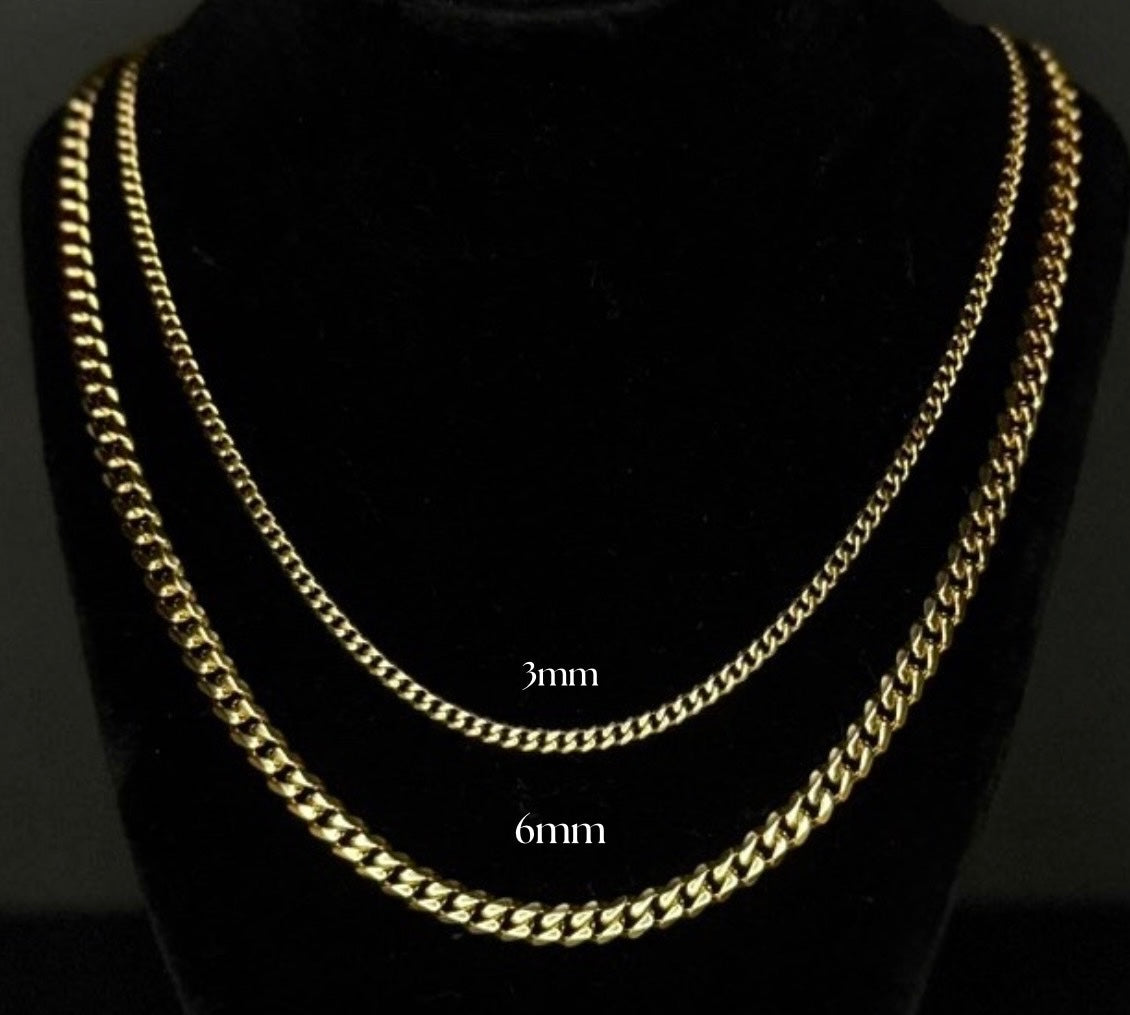 Eslabón cubano de acero inoxidable chapado en oro de 14 k