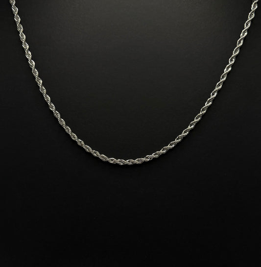 14K White Gold Plated Stainless Steel Rope Chain 4mm