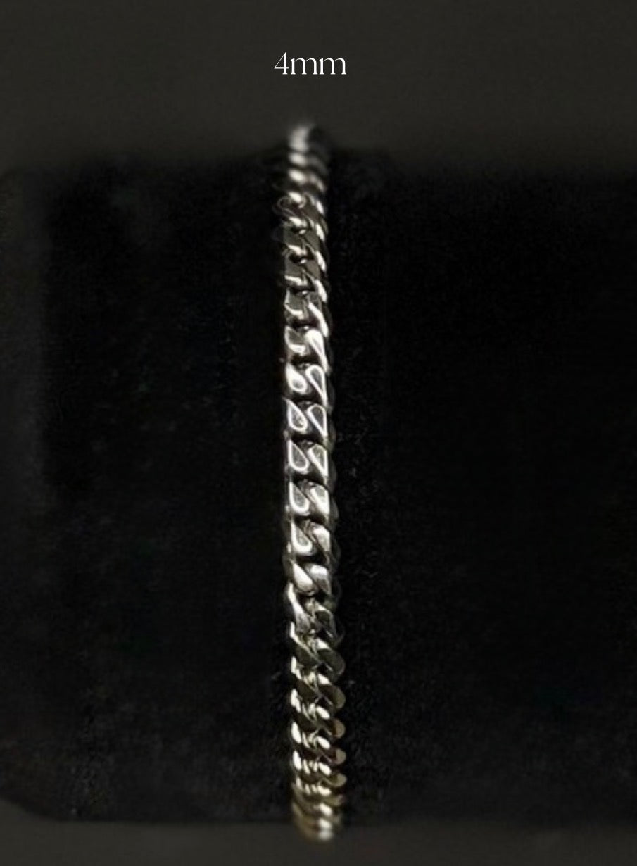 14K White Gold Plated Stainless Steel Cuban Link Bracelet