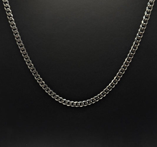 14K White Gold Plated Stainless Steel Cuban Link Chain 7mm