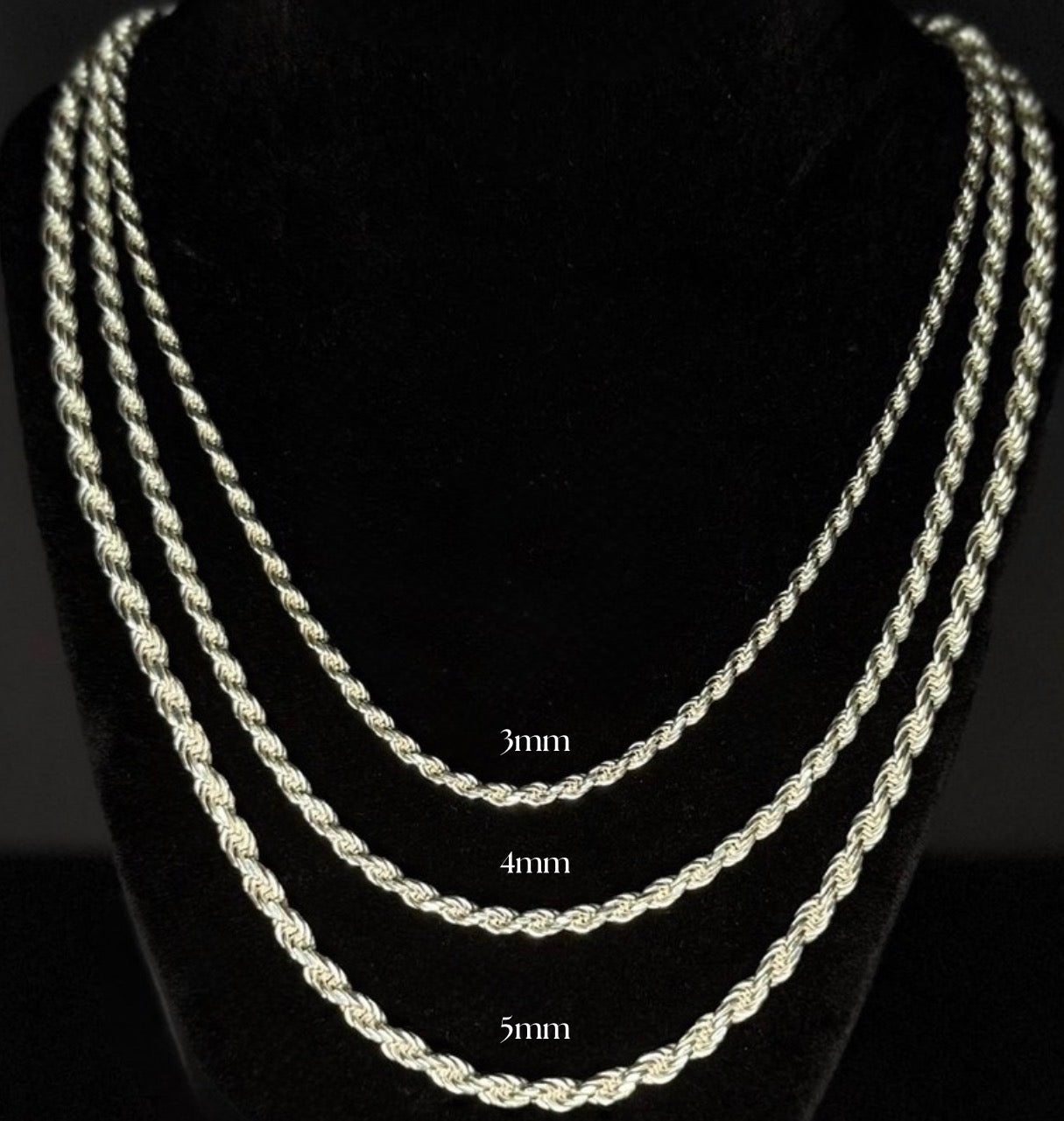 925 Sterling Silver Diamond Cut Rope Chain 5mm