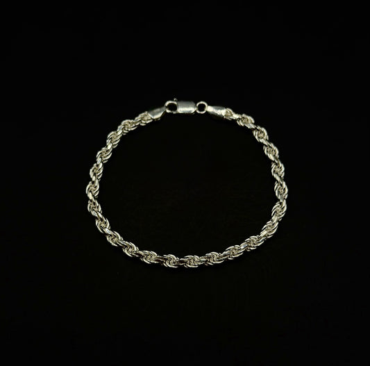 925 Sterling Silver Diamond Cut Rope Bracelet