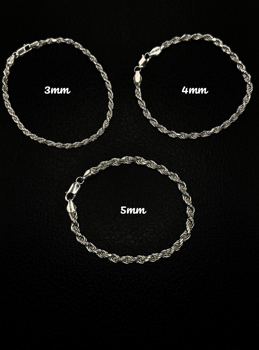 925 Sterling Silver Diamond Cut Rope Bracelet